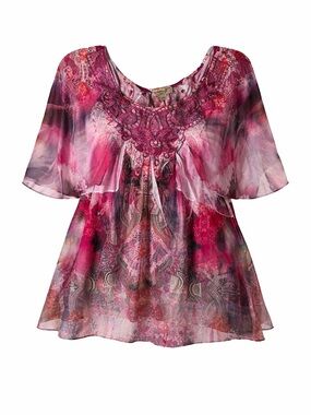 One World Beaded Batwing Top Womens SZ 2X Art Deco Artsy Fairy Boho Balletcore